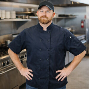 Chef Works Black Coat Jacket Shirt Men 2XL Double Breasted 8 Button Mesh Sides